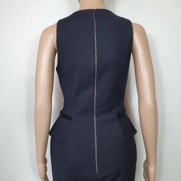 NWOT Cue  tuxedo midi pencil Dress Black Sze 8 sleeve Cotton slit office formal - Picture 7 of 10
